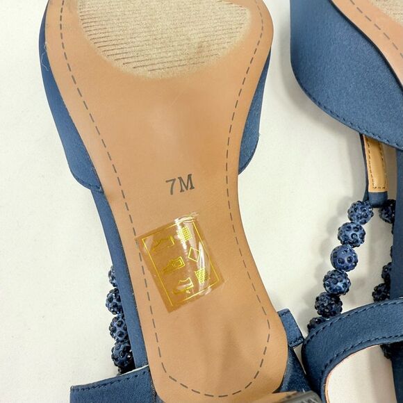 J. Renee NIMAH Navy Blue Sparkle Bead Pointed Toe T Strap Slingback Heels - Picture 16 of 16